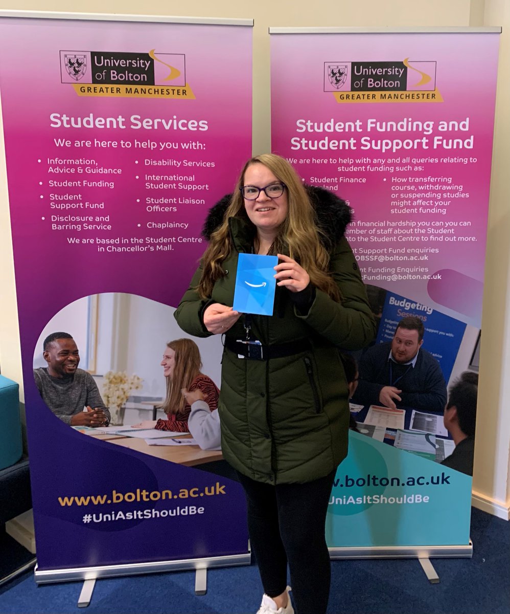 Congratulations to @Tash_Doran who was one of our #nsmw22 Budget Bingo winners! She has taken away a £20 Amazon Voucher, but was happy to pose for a snap to celebrate! #NationalStudentMoneyWeek #Winner