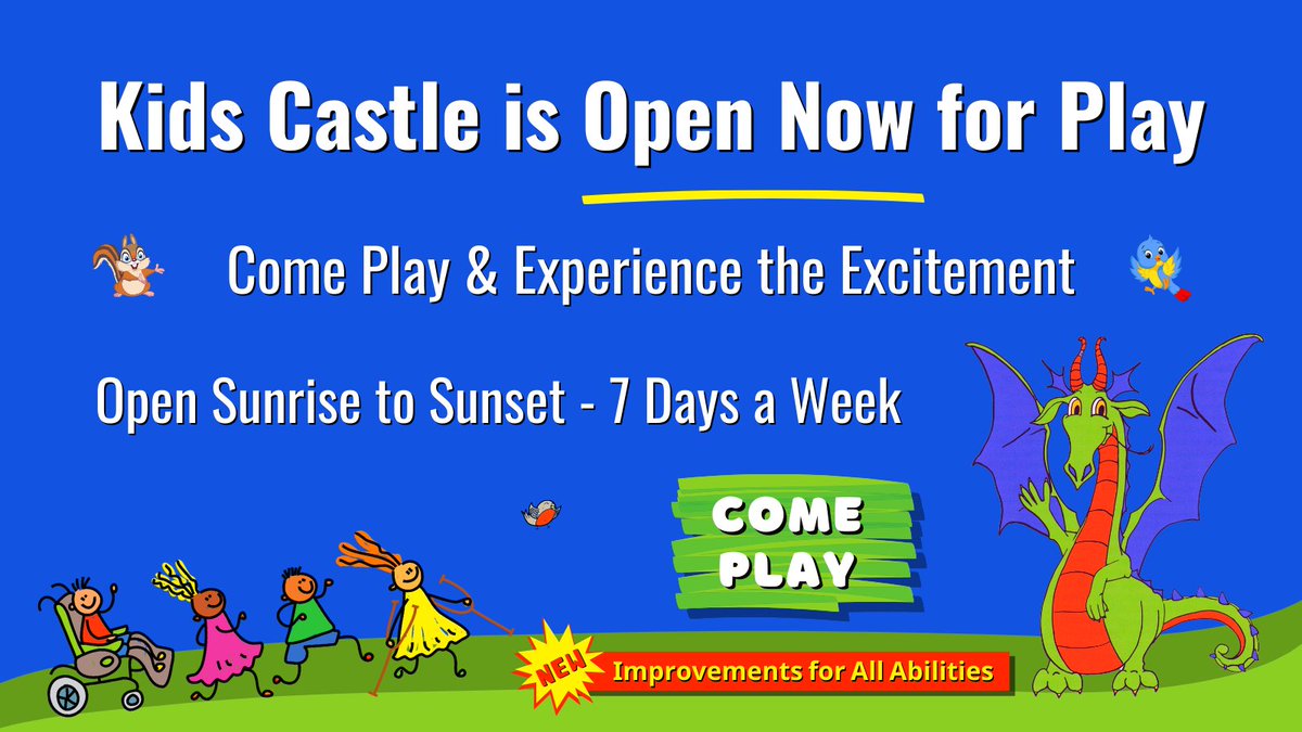 Kids Castle is Open for Play! Come &amp; Experience the Excitement Now. Open Sunrise to Sunset, 7-Days a Week. please visit: SaveKidsCastle.org/donate-now/ 🙂🏰