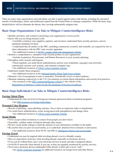 NCSCStreet's tweet photo. Protect your #tech! Below are basic steps organizations and individuals can take to guard against the theft or unwanted transfer of data, technologies, talent, and intellectual capital to foreign adversaries. https://t.co/f4M70NUFFc https://t.co/400uKeG2Q1