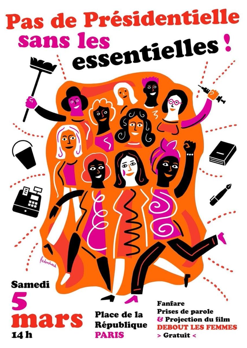 CDGautogerees's tweet photo. Pas de présidentielle sans les essentielles : les premières de cordée seront là le samedi 5 mars place de la République à #Paris 
En fanfare, en film et en fête !
Projection de @deboutlesfemmes  

https://t.co/Gd5RR6xrry https://t.co/nCDQxn1JQs