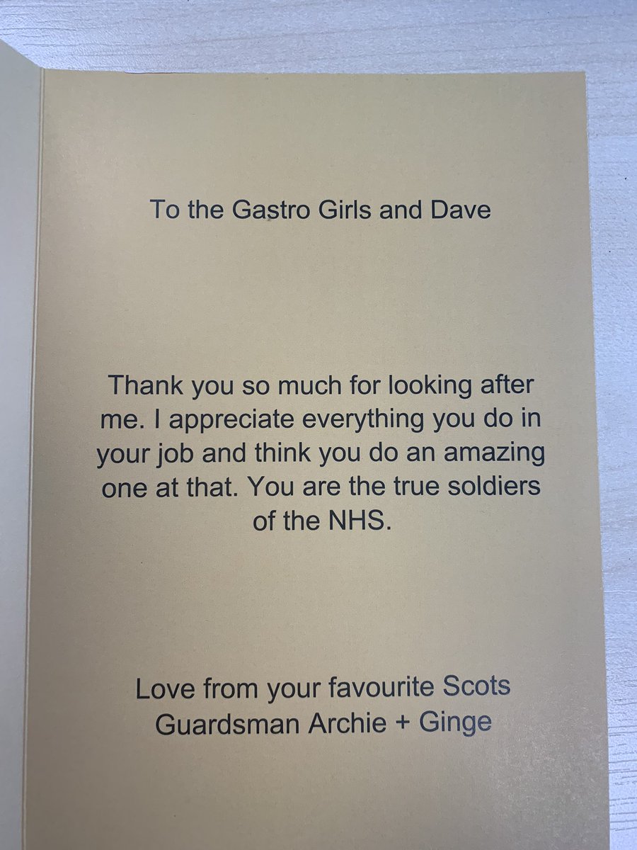 Stephanieker01's tweet photo. Busy week for team Gastro, but Archie from the @scots_guards was awarded employee of the month of D5  and we got an amazing thank you card #emotional #sadgoodbye #inspirationman #thanksfromteamgastro #staysafe @GastroNW @lynneva76860328 https://t.co/54OSGp0lZl