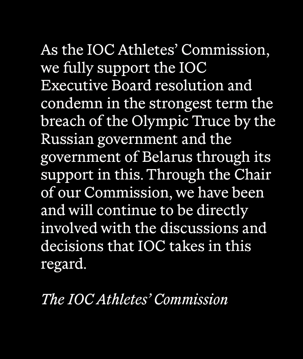 IOC Athletes' Commission statement: ⬇️

The IOC Executive Board statement can be read on the following link: 

olympics.com/athlete365/voi…