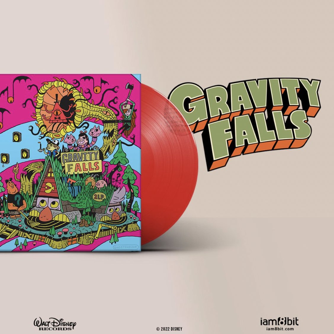 TheMysteryofGF's tweet photo. The art reveal of the official #GravityFalls vinyl soundtrack is now here! Done by @realghostshrimp for @iam8bit, coming Q4 2022! https://t.co/Wb6bOitFnt