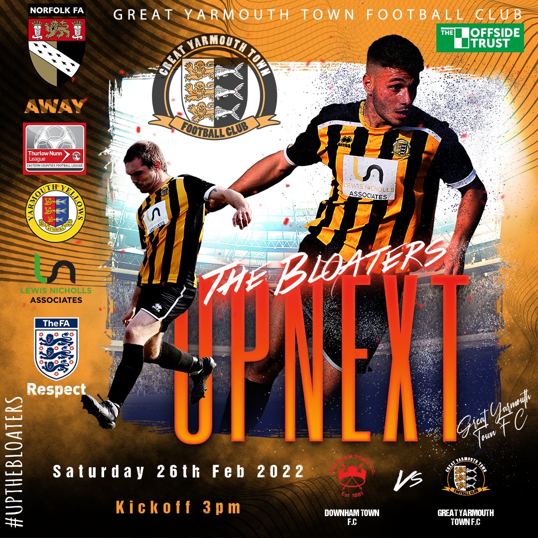 The Bloaters 1st team are away to <a href="/Downham_TownFC/">Downham Town FC</a> tomorrow. Kick Off 3pm. Come on you Bloaters. ⚽️🖤🧡💪<a href="/Kinst84/">Kyle howell</a> <a href="/dan_pinheiro_/">Daniel Pinheiro</a>  <a href="/OffsideTrust/">Offside Trust East Anglia</a>  #utb #gytfc #greatyarmouthtownfc #downhamtownfc #thebloaters