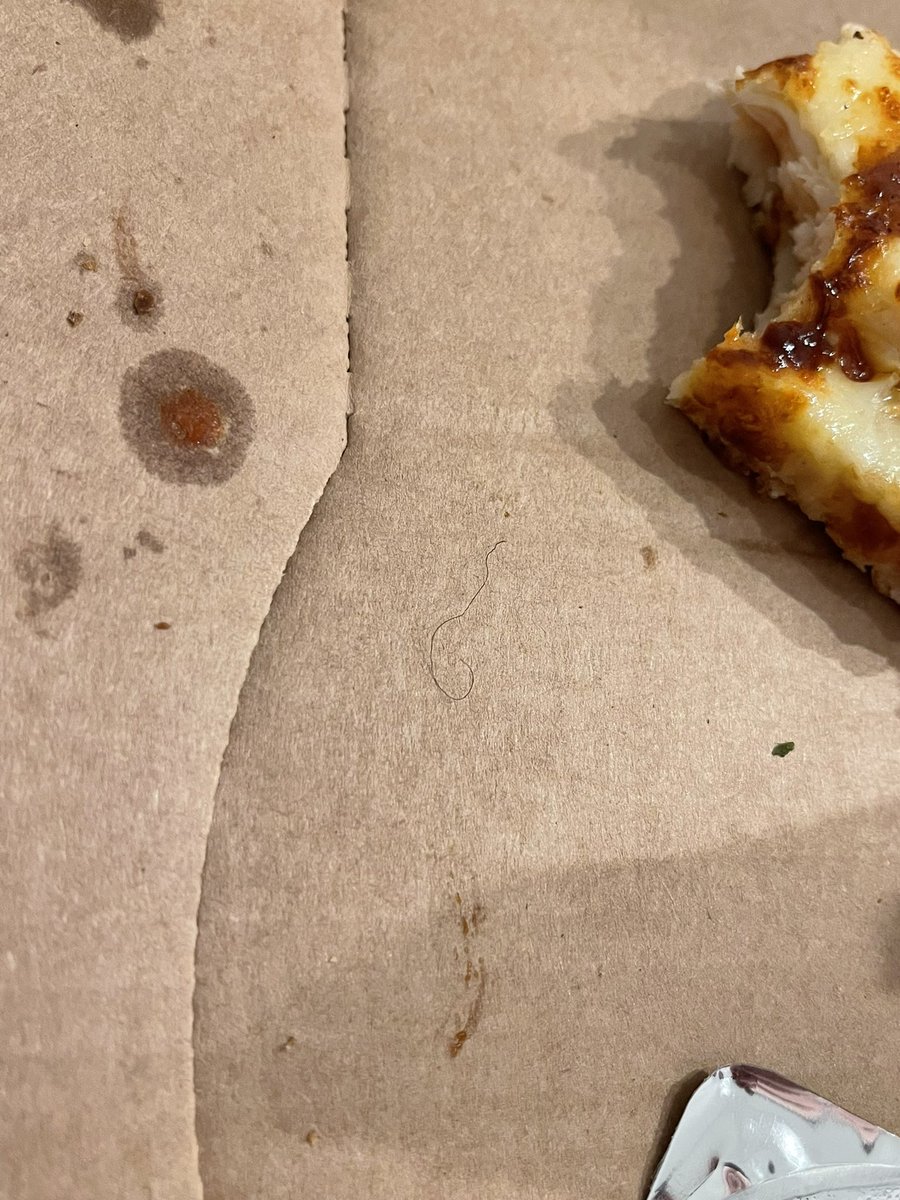 RickyMessham's tweet photo. @PapaJohnsUK I love finding a hair in my pizza!! Well and truly put me off😡 https://t.co/s3OcUDV9dQ