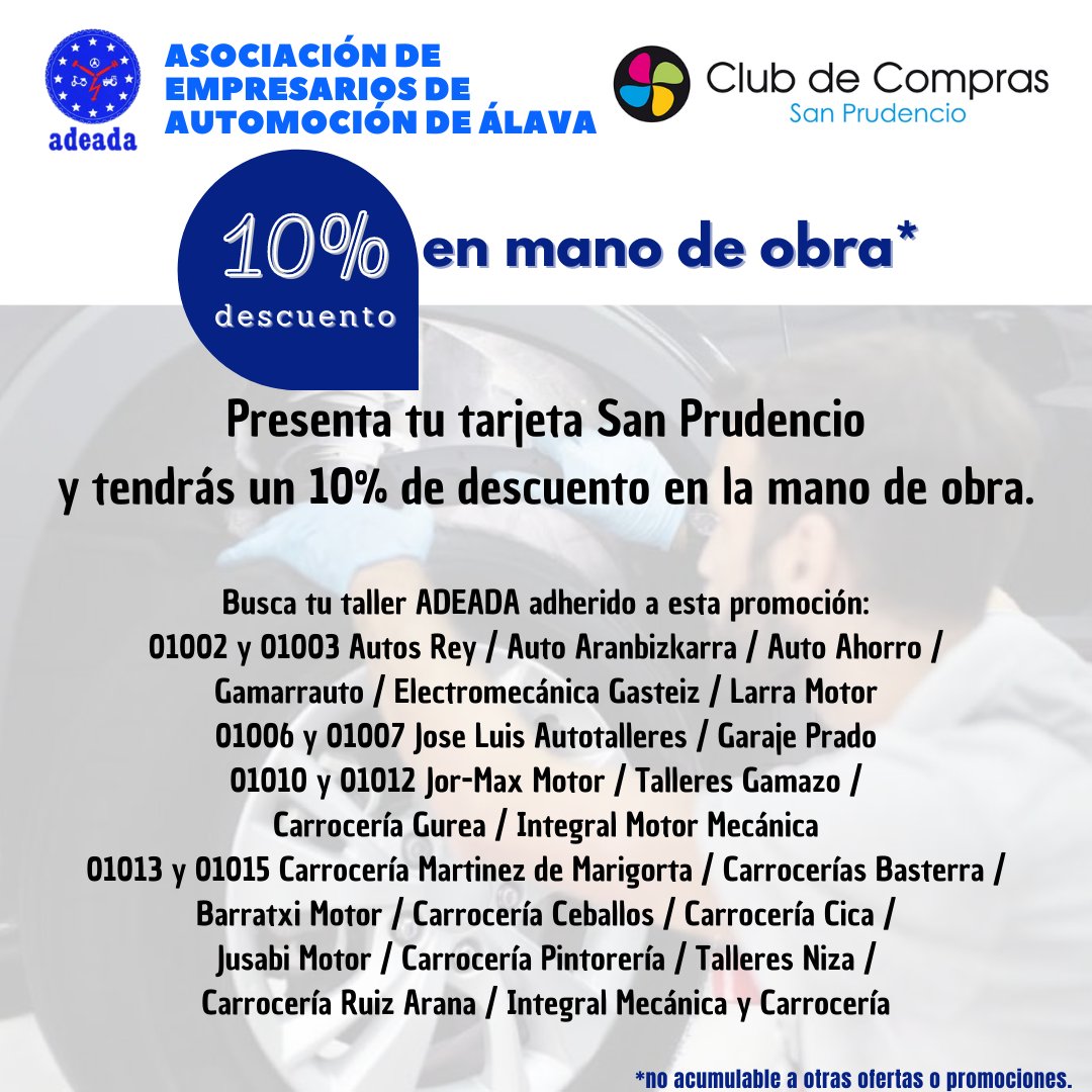 Hasta el 31/03/22 Al cambiar discos y pastillas, GRATIS el cambio de líquido de frenos
<a href="/adeada_alava/">adeada</a> y el Club de Compras <a href="/FundacionSanPru/">La Fundación San Prudencio</a> hemos firmado acuerdo para que, en 23 de nuestros talleres, tengas un descuento del 10% en mano de obra

#adeada #adeadaalava #vitoriagasteiz