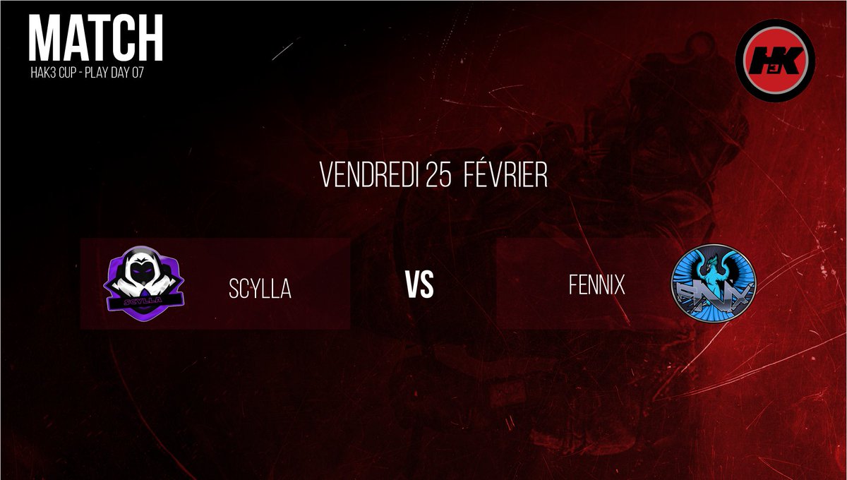 ⚫🔴Annonce Hak3Cup🔴⚫
 
Ce soir la <a href="/Team_Scylla/">Team Scylla🇺🇦</a> affronte la @FENNIXesport à 21h sur Villa  .

N'hésitez pas à venir supporter l'équipe de votre choix sur la chaine Pockdelarisus cast par Pock .

GL aux 2 équipes pour ce match .