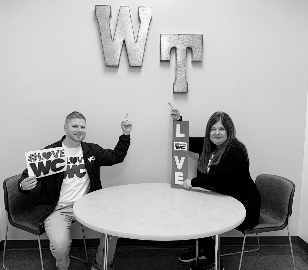 WTBobcats's tweet photo. Mr. Stapleton and Mrs. Hall #LoveWC and #LoveWT! 💙🐾💛 @WestCler https://t.co/ZDpHpZVIZQ