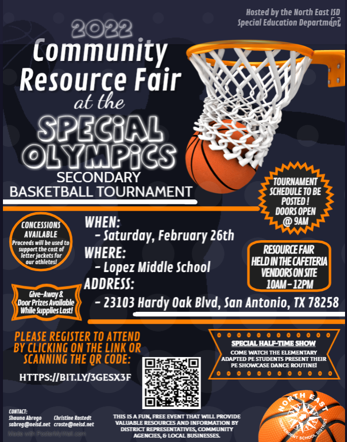 Join us this Saturday for a Special Olympics Basketball Tournament and Community Resource Fair.
