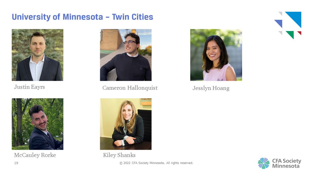 CFAMN's tweet photo. Thank you for your excellent presentation yesterday, Team University of Minnesota – Twin Cities. We wish you the best of luck in the future! #ResearchChallenge #CFAMN
Pictured (L to R):
Justin Eayrs, Cameron Hallonquist, Jesslyn Hoang, McCauley Rorke, Kiley Shanks https://t.co/ezzZhdzeUk