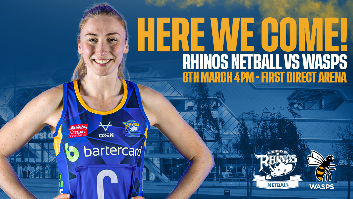 🏟️ It's almost time for our huge <a href="/NetballSL/">Netball Super League</a> game against <a href="/waspsnetball/">Wasps Netball</a> at the <a href="/fdarena/">first direct bank arena</a>!

We'd love to see teams from across Yorkshire joining us for this big occasion!
#BeThere | #HereWeCome
➡️tickets.rhinosnetball.co.uk