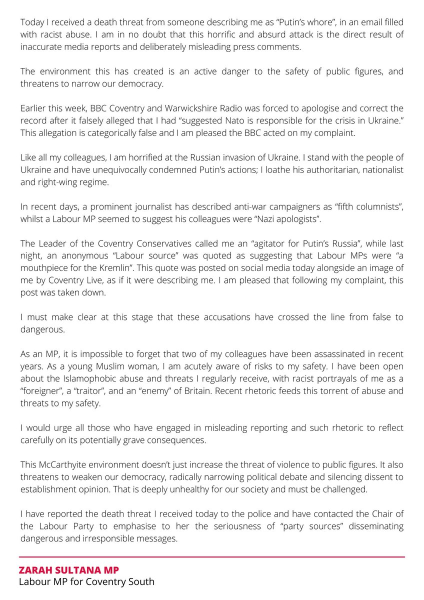 Zarah Sultana MP tweet media