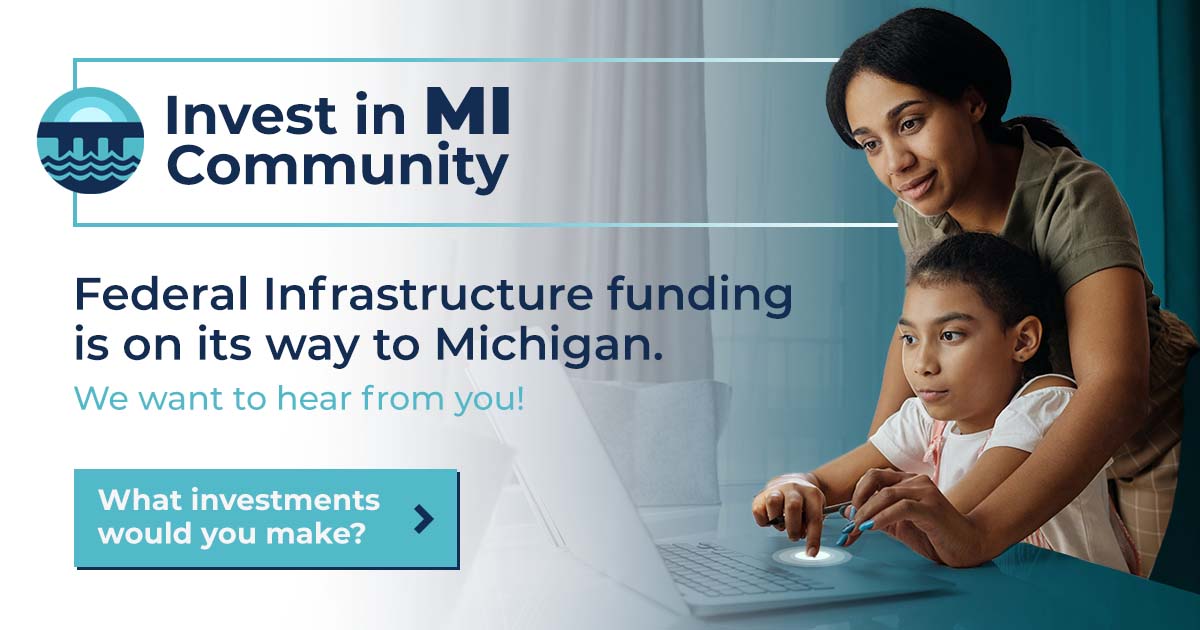 MIHouseDems's tweet photo. Federal Infrastructure funding is on its way to Michigan! What priorities in your local community would you like to see funded with this money? Tell us here: https://t.co/wR60edtTPA https://t.co/lVzeeycbn2