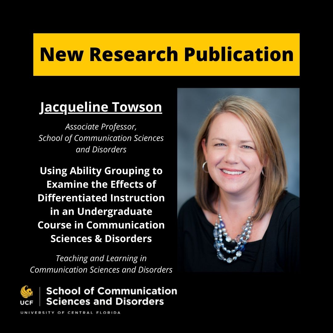 ucfcsd's tweet photo. 🚨 NEW PUBLICATION ALERT 🚨 

Associate Professor Jacqueline Towson is co-author on a new article that explores the impact of differentiated instruction on students studying communication sciences and disorders: https://t.co/C8e4jD5318 https://t.co/r763kcgPiE