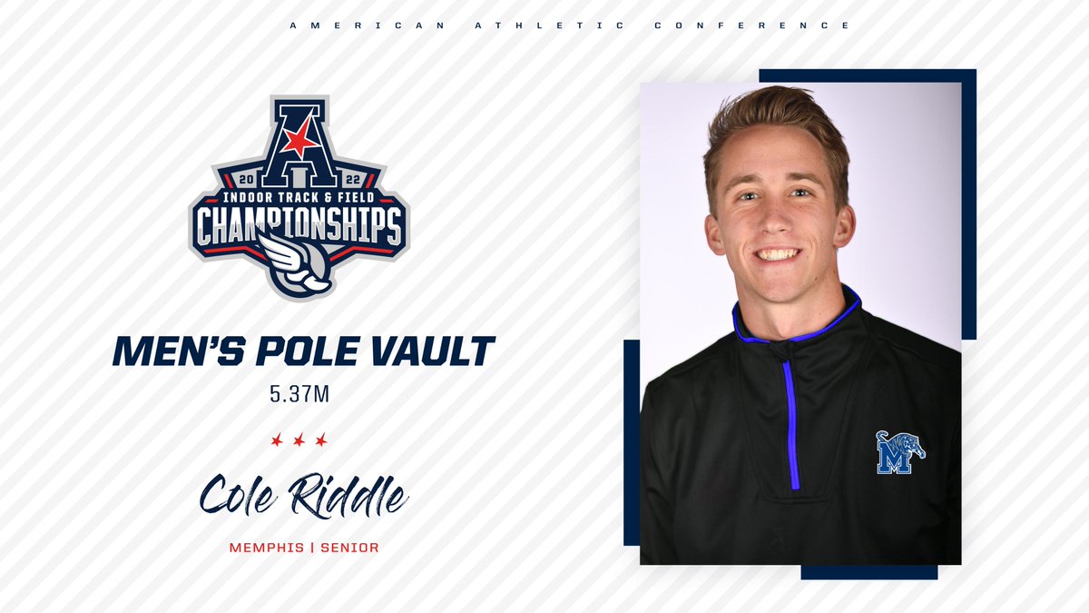 AmericanXCTrack's tweet photo. .@MemTigersTF_XC's @cole_riddle_ secures the first win of the weekend in the Men's Pole Vault with a mark of 5.37m. 

🥈 Christian Sampy (@UHCougarTF) - 5.27m
🥉 Austin Goolsby (@GoBearcatsTFXC) - 5.02m
      @EvanPuckett19 (Memphis) - 5.02m https://t.co/rfQaNBuwgh