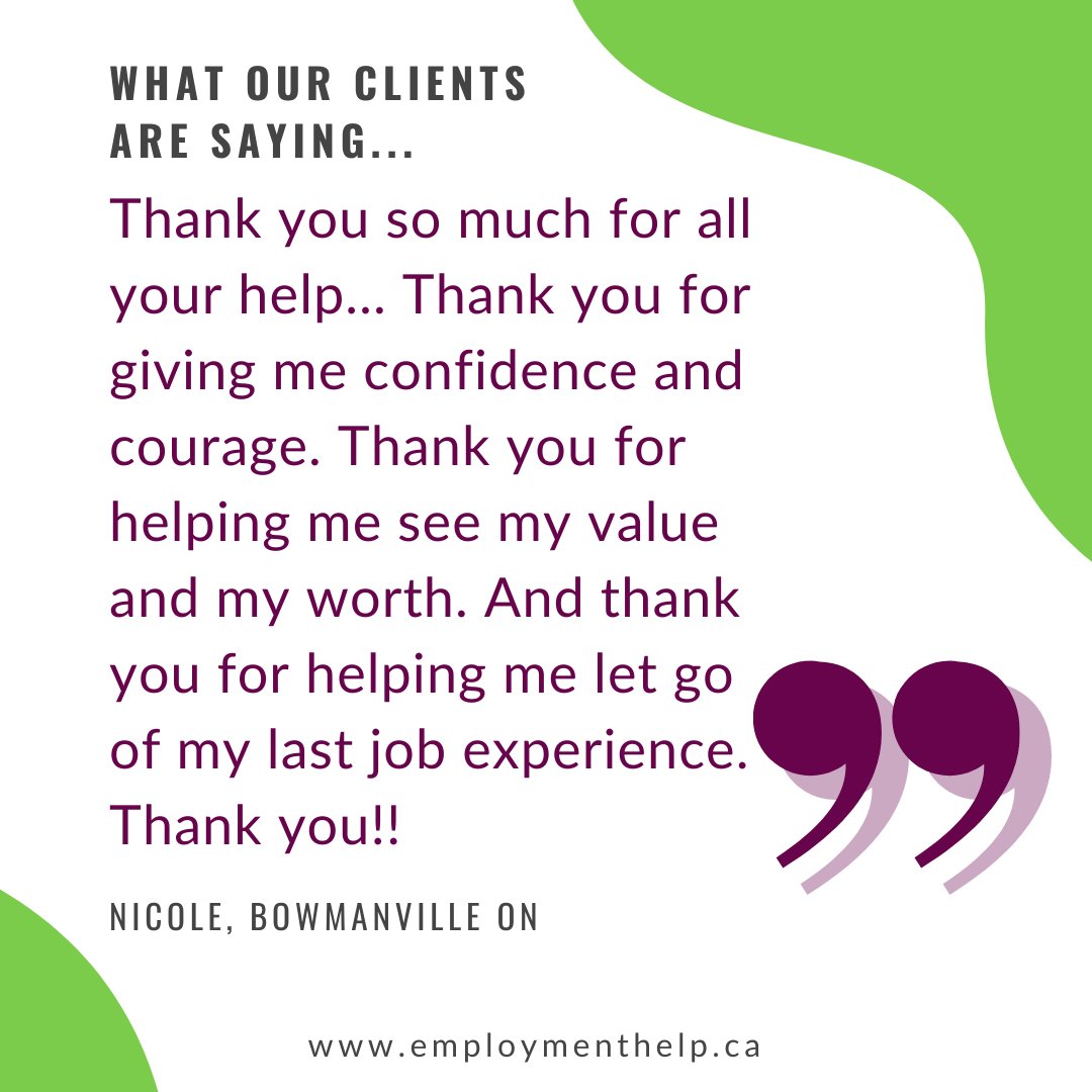 If we can help others, we can help you! employmenthelp.ca

#testimonial #jobhelp #employmentservices #durhamcollege #resume #jobsearch