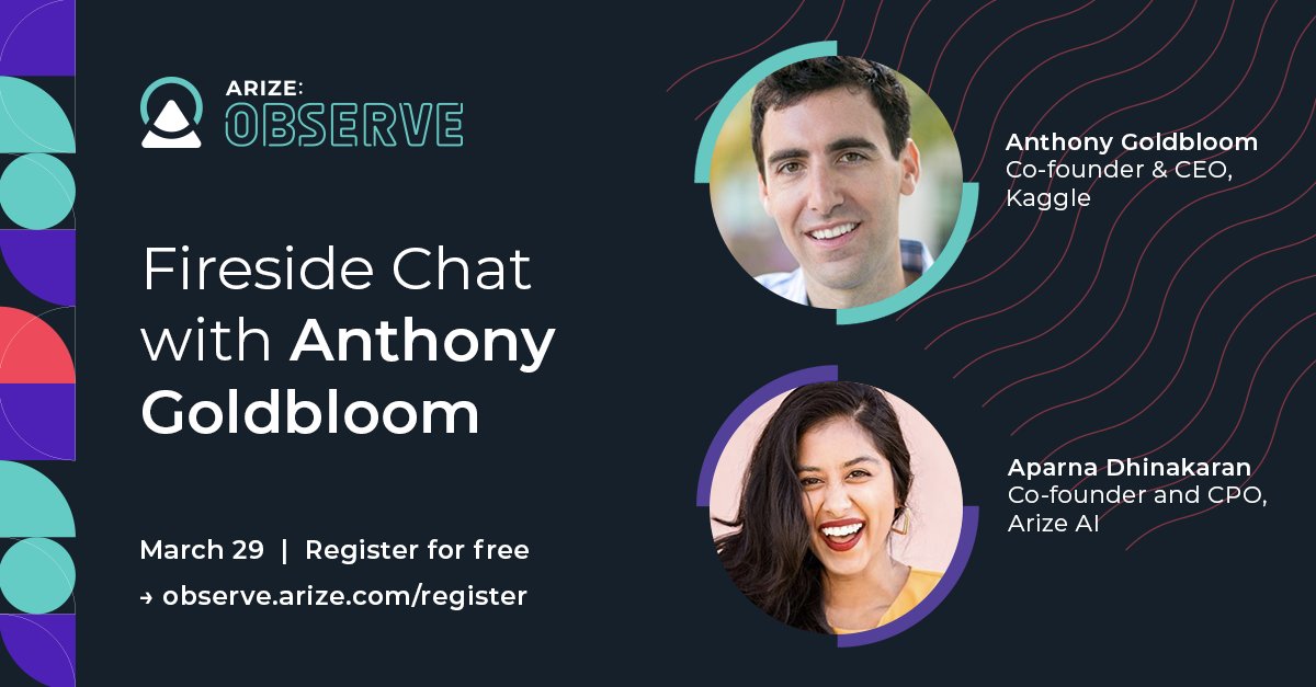 arizeai's tweet photo. @aparnadhinak and @kaggle CEO @antgoldbloom will discuss the question "How different is production and the real world compared to build environments?" in their Arize:Observe fireside chat. Register for your spot today to be a part of the conversation!
https://t.co/XNK2YkWCuy https://t.co/lrgpI8RZi2