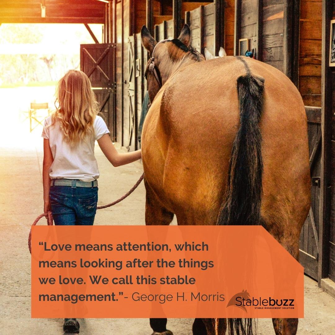 stablebuzz's tweet image. “Love means attention, which means looking after the things we love. We call this stable management.” – George H. Morris

#horses #horserider #lovinghorses #equestrian #horsemanagementsoftware #stablemanagement #stablemanagementsoftware #horsequote