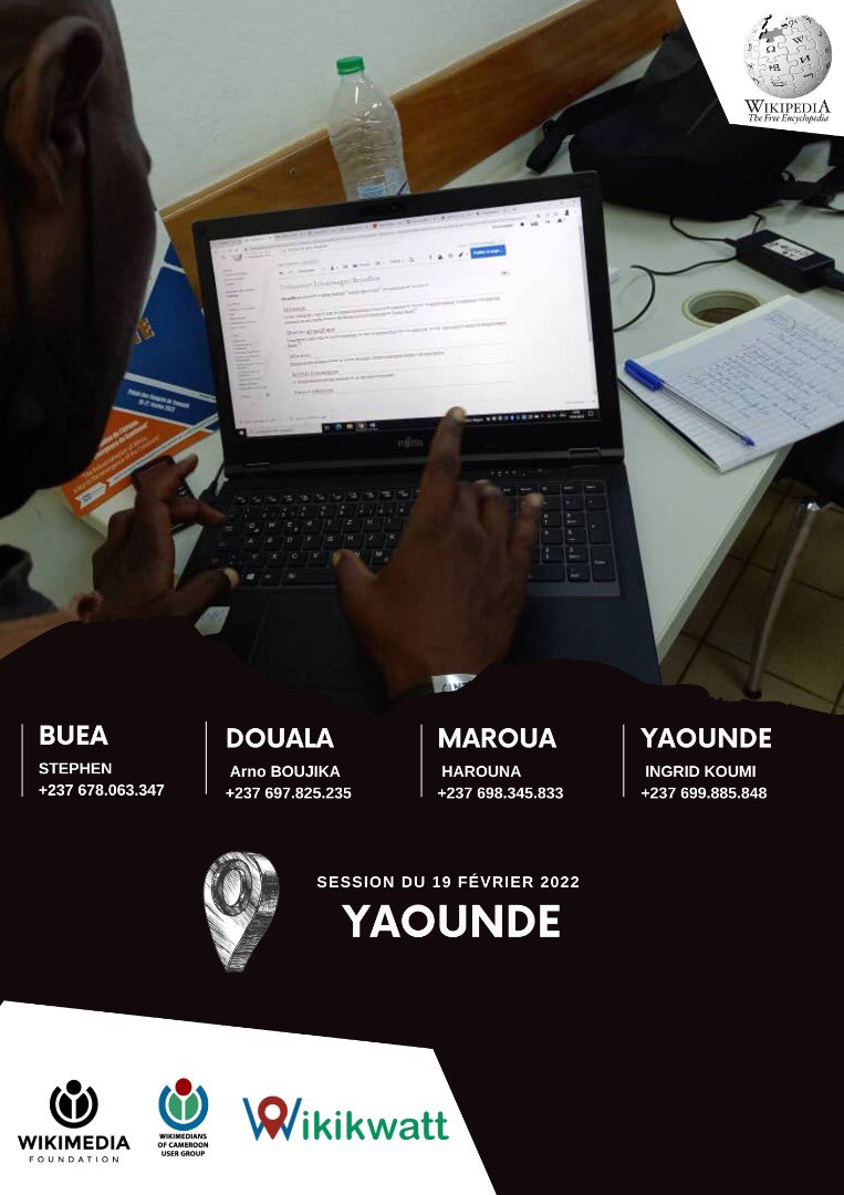 ingrid_twins's tweet photo. N’oublions pas notre rendez-vous demain dès 10h à @GoetheKamerun 
Pour notre rencontre de contributeurs #Wikipedia sur le projet #Wikikwatt

😉👩🏾‍💻Rejoins nous @WikimediaCM https://t.co/Onvg2aYTDa