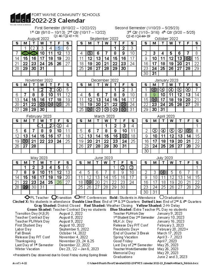 Fwcs 2022 Calendar Fort Wayne Community Schools