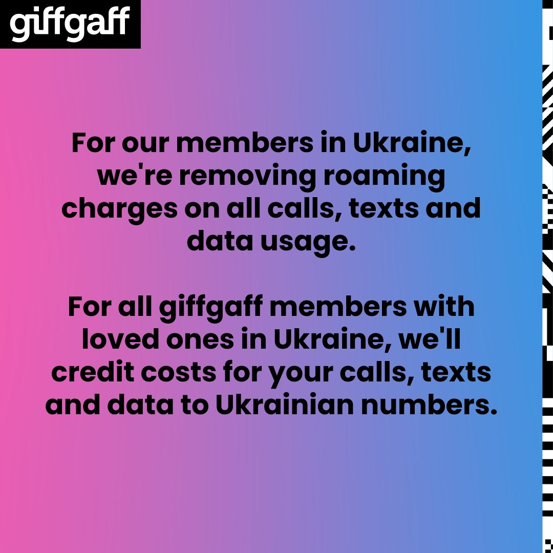 giffgaff's tweet photo. Our thoughts are with everyone affected by the events taking place in Ukraine.

We have more info at: https://t.co/DpscJ8LEKX 
(Charges since 21 Feb will be credited automatically.) https://t.co/nFZeUVln26
