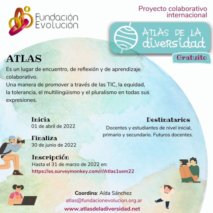 AtlasDiversidad's tweet photo. ¡Gran Noticia! #ATLAS primera Edición 2022 del Proyecto Colaborativo Internacional @AtlasDiversidad | #Inscripción en línea hasta el 31 de marzo de 2022 en:  https://t.co/cDSCKAgncw ¡Te esperamos con tu grupo de alumnos! 👫👬👭💫#atlaslab / @FundEvol https://t.co/KiAaXyvTeF