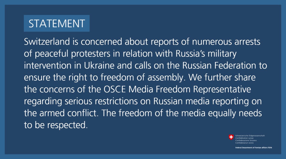 Switzerland’s statement on recent developments in #Russia