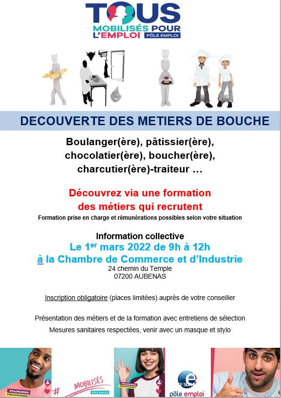 FLalbin's tweet photo. [#FORMATION] L'agence @poleemploi_ara
 #aubenas vous informe :  Venez découvrir avec la @CCIArdeche la formation Découverte des métiers de bouche, des métiers qui recrutent sur notre territoire 🥖🧁🥩
Réunion d'information collective le
📅01 mars 2022
📍 A la @CCIArdeche Aubenas https://t.co/ZPGt5lLxE4