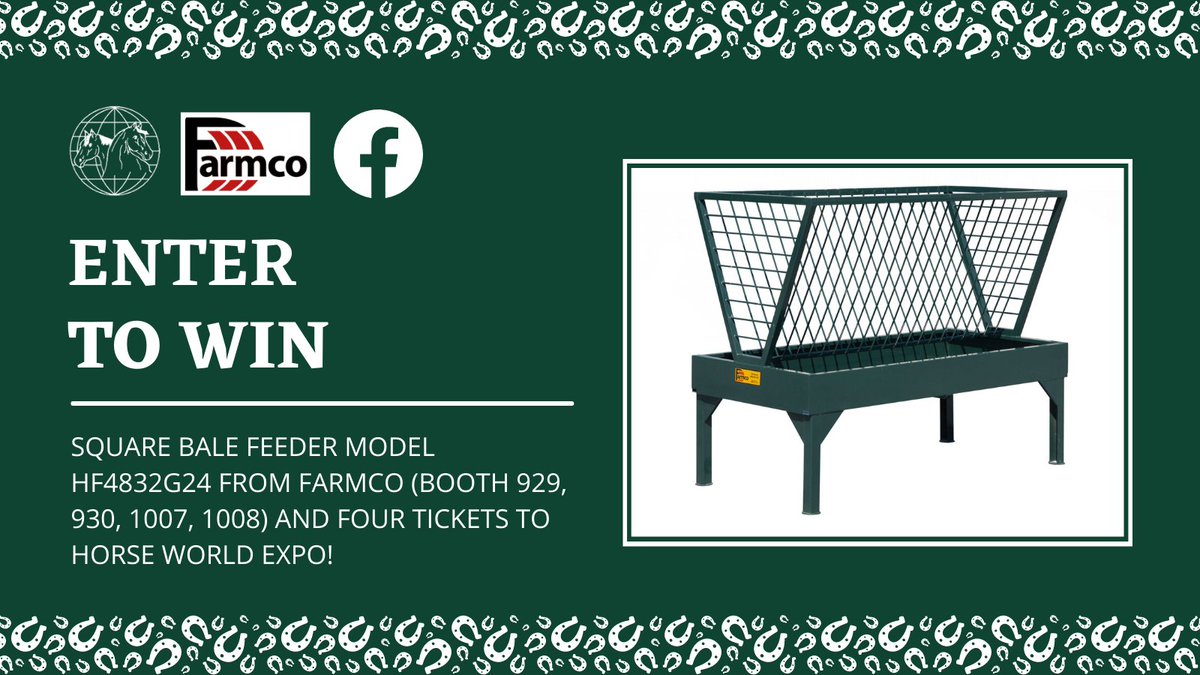 FINAL #FACEBOOK CONTEST - Running until 4pm on 2/28 our third #giveaway is coming your way! 🤩 The prize is Square Bale feeder model HF4832G24 from #Farmco (Booth 929, 930, 1007, and 1008) valued at $875, plus four tickets to #2022HorseWorldExpo: bit.ly/36GUO05 🐴