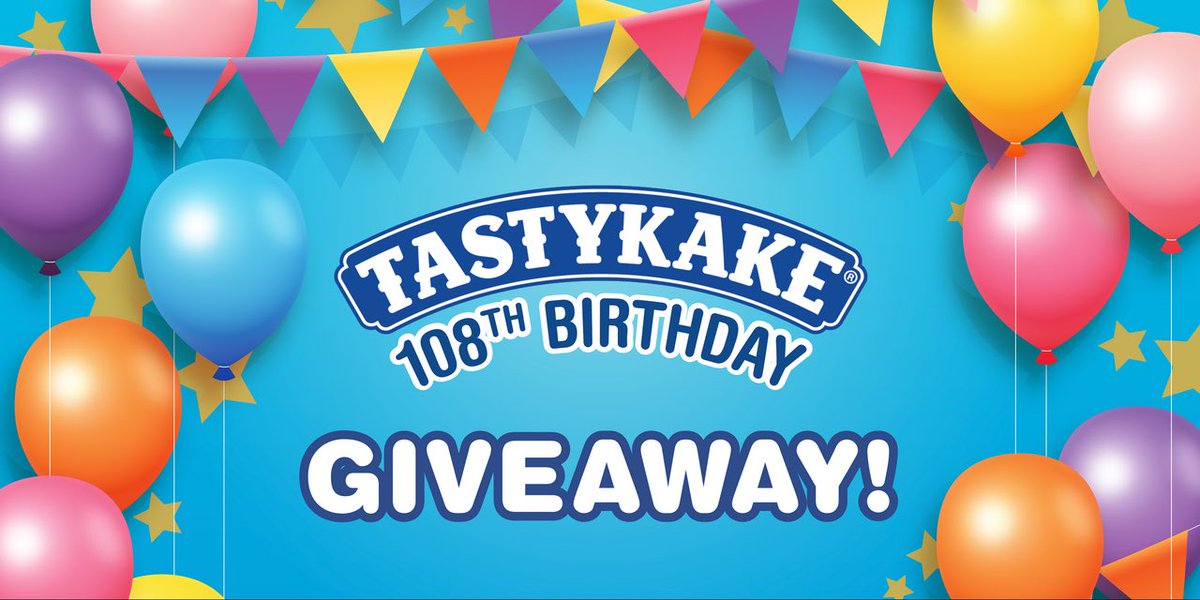 Tastykake's tweet photo. 🎉 BIRTHDAY GIVEAWAY 🎉

Today may be our birthday, but it’s YOUR chance to win! In honor of our 108th year, we’re gifting Tastykake treats to 8 lucky fans! 🥳 To enter, retweet and follow us @Tastykake https://t.co/umLOYHH32Q