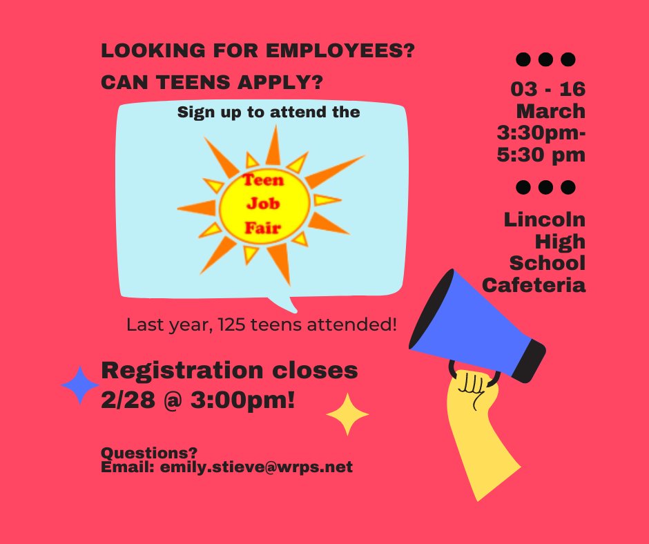 LHS_ACP's tweet photo. Attention businesses! There's still time to sign up for a booth at the Teen Job Fair (3/16/22). Register at: https://t.co/Ol3yfsC8Hn https://t.co/m5q2UEb1m0