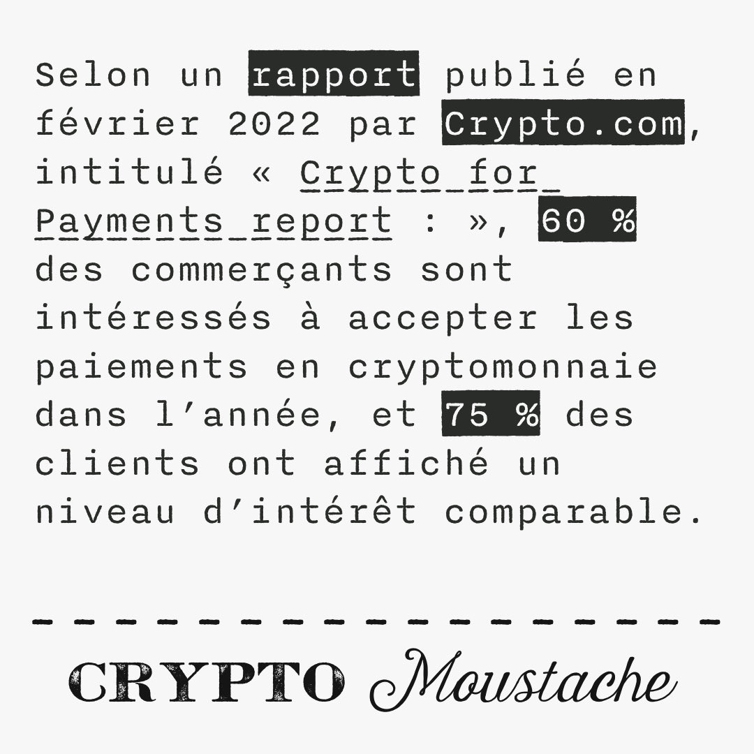 Lisez notre article sur cryptomoustache.fr !

#cryptomonnaie #cryptomonnaies #cryptomonnaiefrance #cryptomoustache #crypto #actualités #actualité
#magazine #blog #webzine #blockchain #bitcoin   #cryptocom #cro #commerce #plateforme #paiement