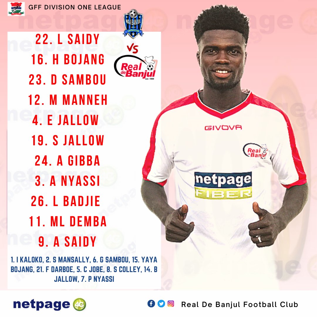 RealDeBanjulFC's tweet photo. STARTING XI.
BMW maintains the starting eleven that began in our 3 nil victory over Elite United.
Foday Darboe returns and is on the bench after missing out a few weeks due to injury.
#WARDB #GFFLeague #CityBoys https://t.co/AjeCGMVNyn