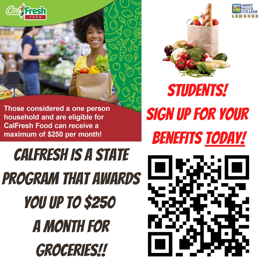 LemooreCollege's tweet image. Applying for CalFresh Food benefits is easy! Get money for food by applying today! The application takes approximately 10 minutes to get started!  westhills.cc/3sjU2OV #CalFreshWeek