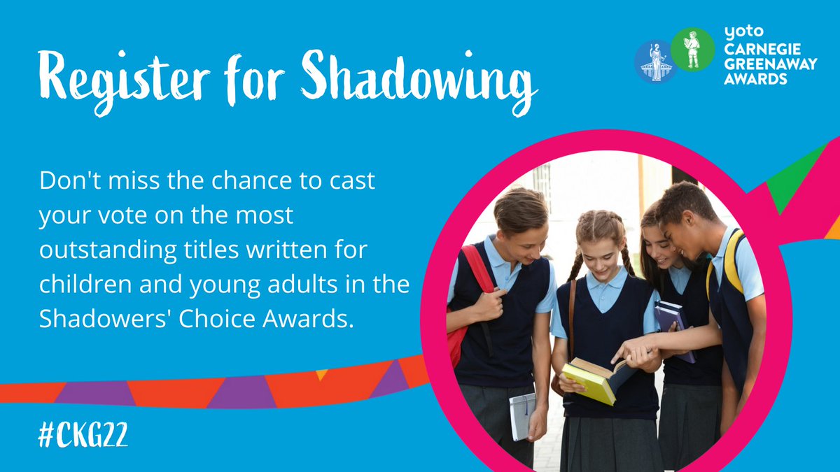 CarnegieMedals's tweet photo. Register now to Shadow the 2022 Yoto Carnegie Greenaway Awards! Participate in the Shadowing scheme and get a chance to cast your vote on the most outstanding titles written for children and young adults in the Shadowers' Choice Awards. #CKG22
https://t.co/DsbNBEmUla https://t.co/lmzOuxiNJr
