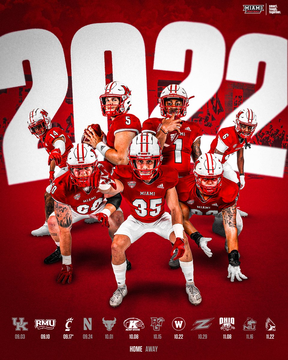 MiamiOHFootball's tweet photo. THE SCHEDULE IS LOCKED IN‼️💪

SMART. TOUGH. TOGETHER. 

#RiseUpRedHawks | 🎓🏆 https://t.co/ipR81M29w6