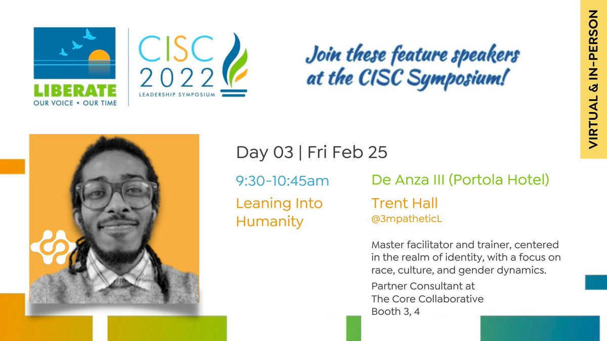 TheSocialCore's tweet image. Don't miss featured speaker @3mpatheticL one hour from now at #CISC2022 for his fantastic session, Leaning Into Humanity, from 9:30-10:45am in De Anza III (Portola Hotel). @CISCSymposium @TheSocialCore @broy182 @bloomberg_paul @MarisolRerucha