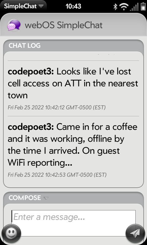 webOSArchive's tweet photo. The #3GApocalypse took a few days longer than predicted, but my #Pre3 just lost its ability to leave home. Are your retro devices still online? Let us know on SimpleChat/Discord: https://t.co/DftXHvTpb6 https://t.co/3Hce8e46k4