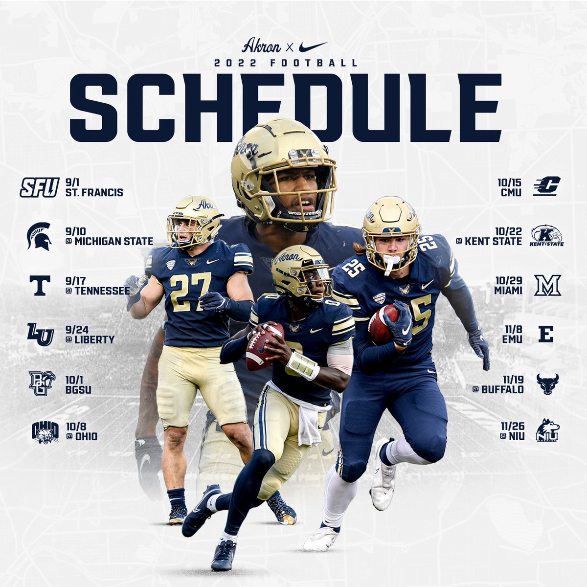 🚨 Mid-American Conference Unveils Akron’s 2022 Football Schedule 🏈

#FindAWay | #GoZips | <a href="/ZipsFB/">Akron Football</a>

📅 2022 @zipsfb Schedule - bit.ly/36uES0H
🎟 2022 Season Ticket Deposit - bit.ly/3ka3Zuw
Release - bit.ly/3piRGOl