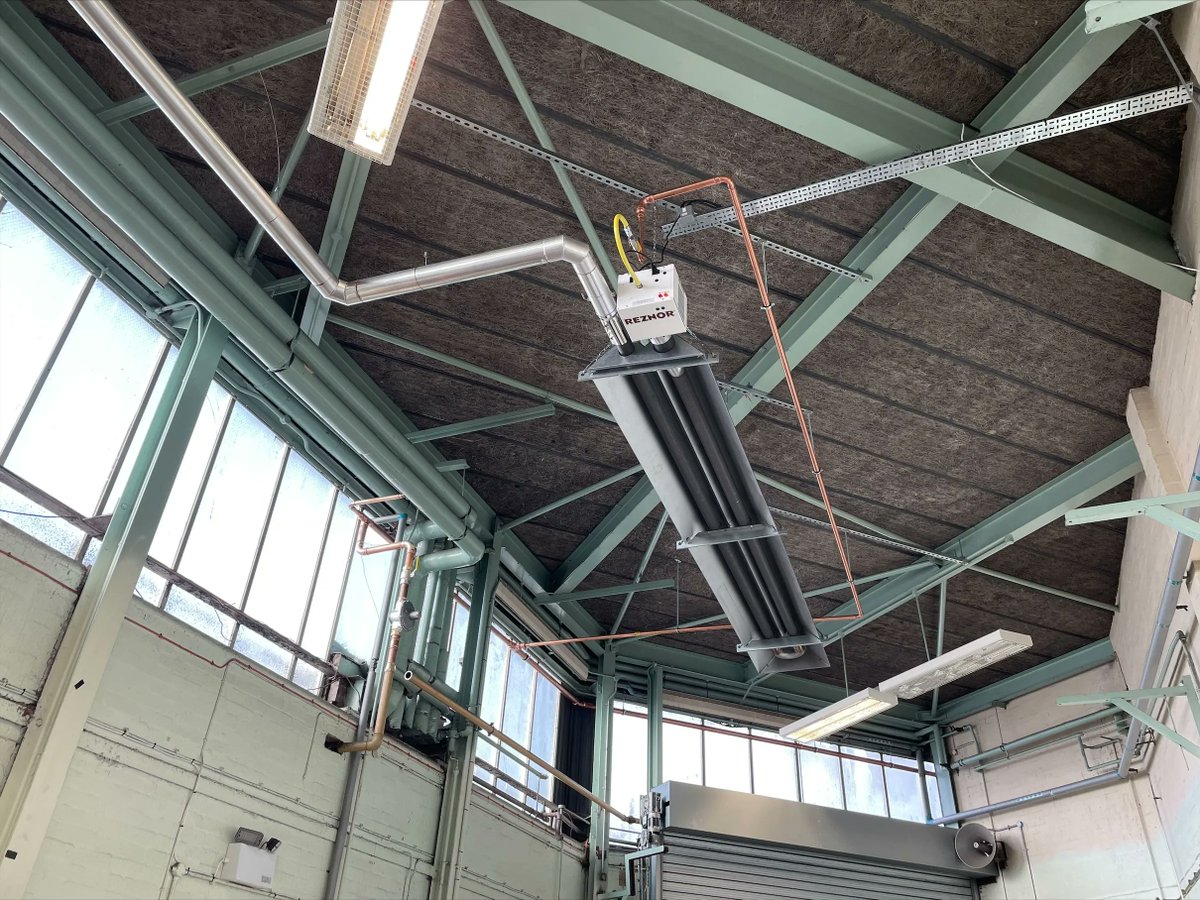 DuckElectrical's tweet photo. Acting as principal contractor for a repeat client, the work involved the removal of the existing wet heating system and the installation of a new, more efficient, gas fired radiant hearting system. Providing around 330 Kw of much-needed heating in a motor workshop. #whatwedo https://t.co/MTgdPbDriO