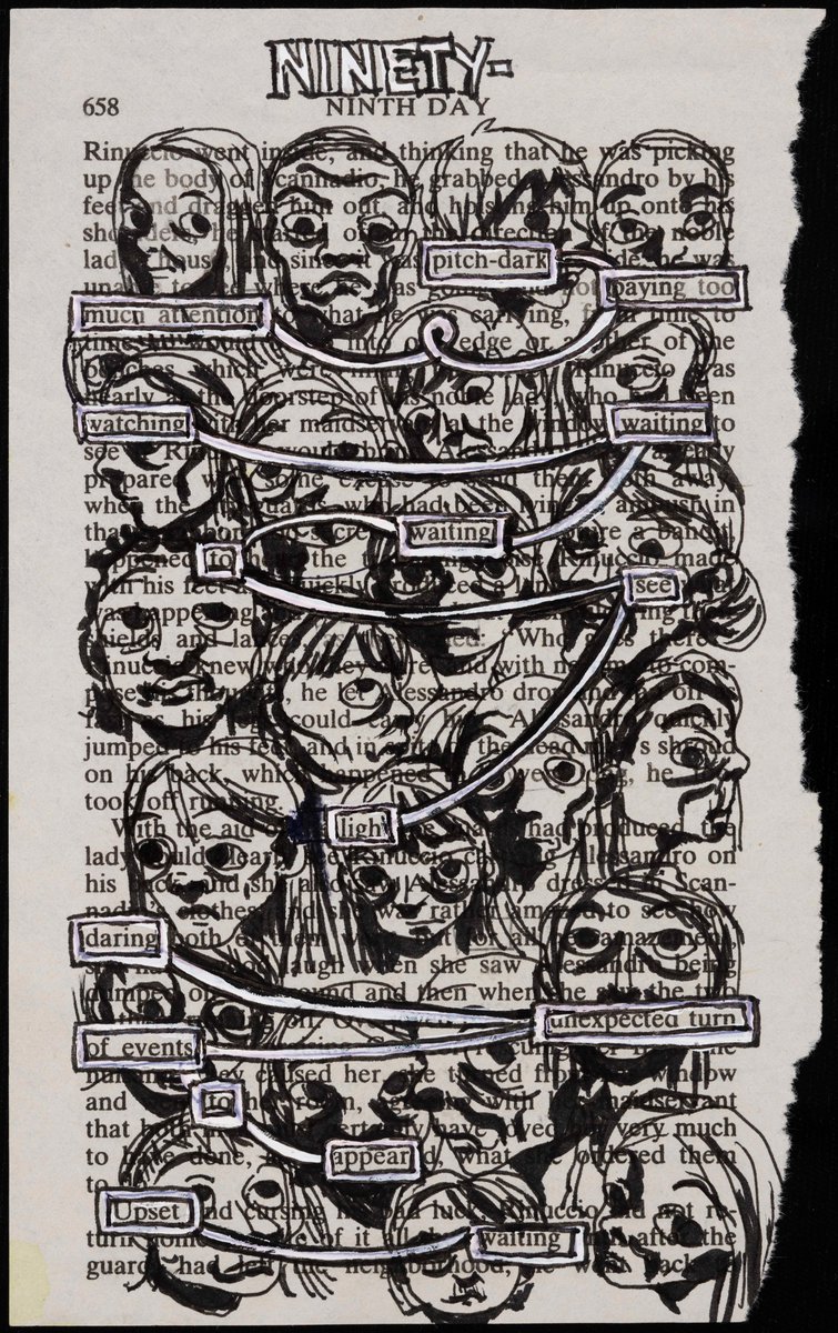 UNCLibrary's tweet image. The UNPRECEDENTED project is a public art project that uses Bocaccio’s Decameron as a way of illustrating the impact of the global pandemic had on people. 30 poems from this project, many made by UNC undergraduates, are currently on display at @WilsonLibUNC.