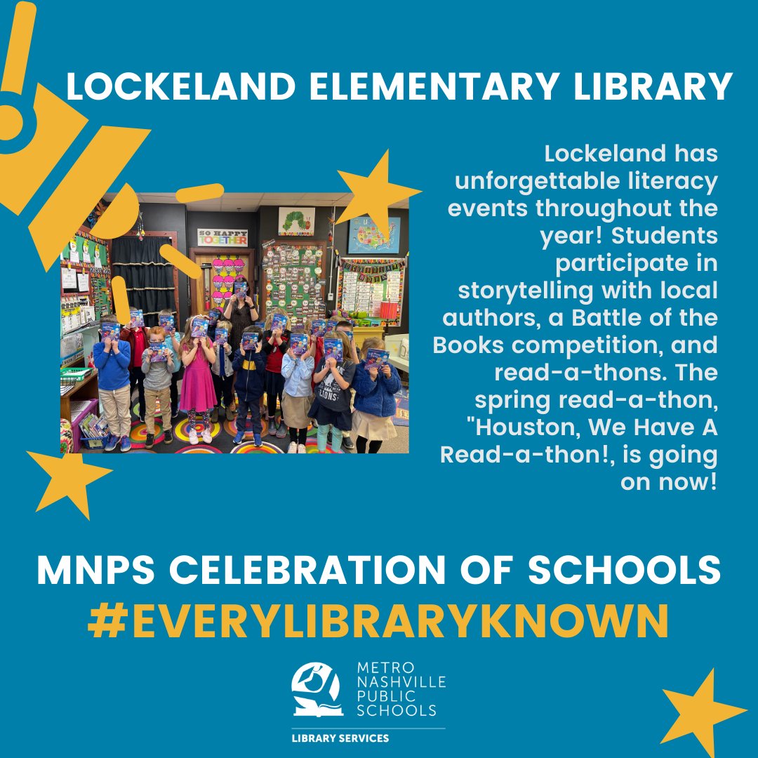 MNPSLibraries's tweet image. Lockeland has unforgettable literacy events throughout the year! Students participate in storytelling with local authors, a Battle of the Books competition, &amp;amp; read-a-thons. The spring read-a-thon, &quot;Houston, We Have A Read-a-thon!, is going on now! @MetroSchools #EveryLibraryKnown