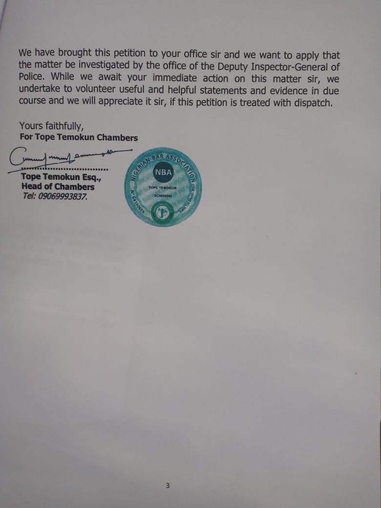 TopeTemokun's tweet photo. We submitted another petition to the @PoliceNG today urging an immediate and proper investigation into yet another attempted assassination on @sowore when he was on his way to the Court of Appeal Abuja yesterday. We reiterate that nothing MUST HAPPEN to Sowore. https://t.co/0cd3wFdARZ