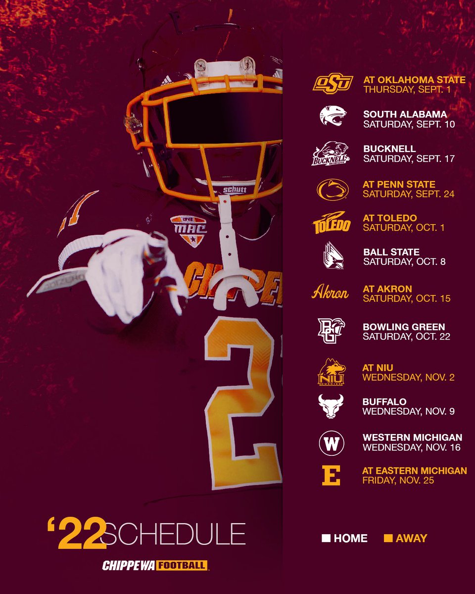 🚨🅂🄲🄷🄴🄳🅄🄻🄴 🅁🄴🄻🄴🄰🅂🄴🚨

We can't wait to see the Maroon &amp; Gold back in action this fall.

Full release =&gt; bit.ly/3JZuw7H

#FireUpChips 🔥⬆️ 🏈