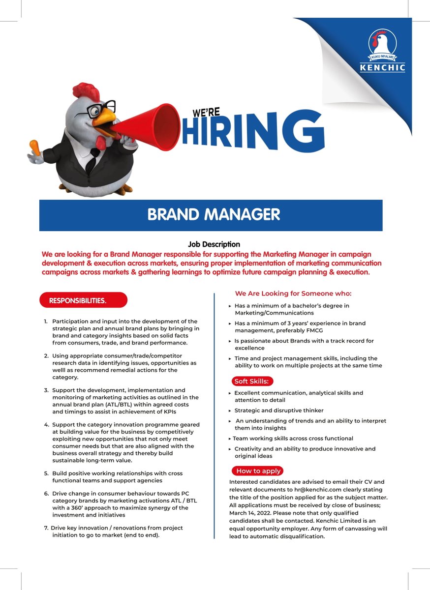 KenchicKenya's tweet photo. WE'RE HIRING! https://t.co/FB5tu9MUlZ