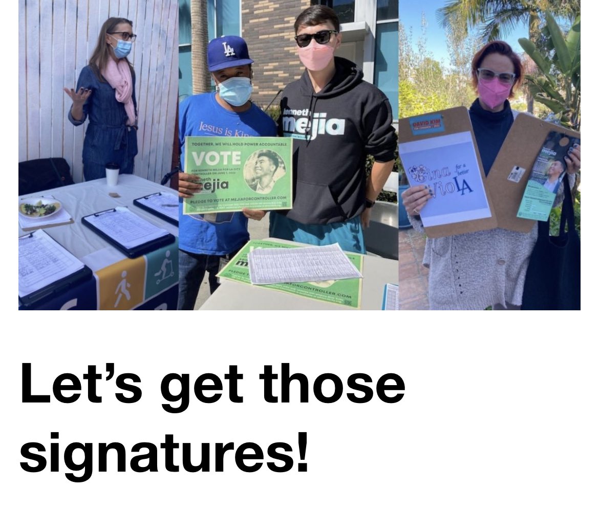 Westsiders! Haven’t signed the petitions to get all your fave candidates and causes on the ballot? We’ll be at MV Park tomorrow @ 11am w/petitions for #HealthyStreetsLA, <a href="/UnitedToHouseLA/">United to House LA</a>, <a href="/kennethmejiaLA/">Kenneth Mejia, CPA</a>, @GinaForLA, <a href="/WestsideDarling/">Erin Darling</a>, <a href="/scottforla/">Scott Epstein</a>
Can’t make it? We’ll come to you!