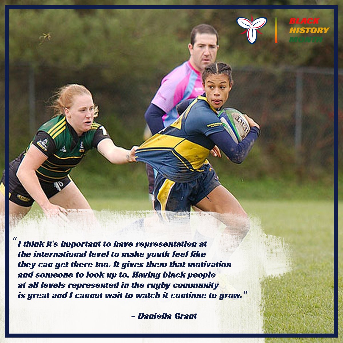Today’s Black History Month spotlight is on Daniella Grant. Daniella is a former <a href="/TIRFrugby/">TO Inner-City Rugby</a> athlete and recently was named the 2021 <a href="/TheOCAA/">Ontario Colleges Athletic Association</a> Player of the Year for her accomplishments with the Humber Hawks. 

READ: rugbyontario.com/news-detail/10…