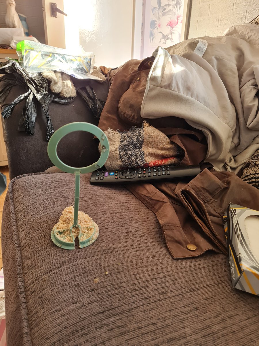 gray68_gray's tweet photo. @RichardQVC hi Richard. This was what's left out of three foodcakes bought 2 weeks ago. All three are empty and the bag of food is almost gone now too. Just filled everywhere up again after 30 starlings this morning. The little birds adore your range. https://t.co/cNYMZD4wjN