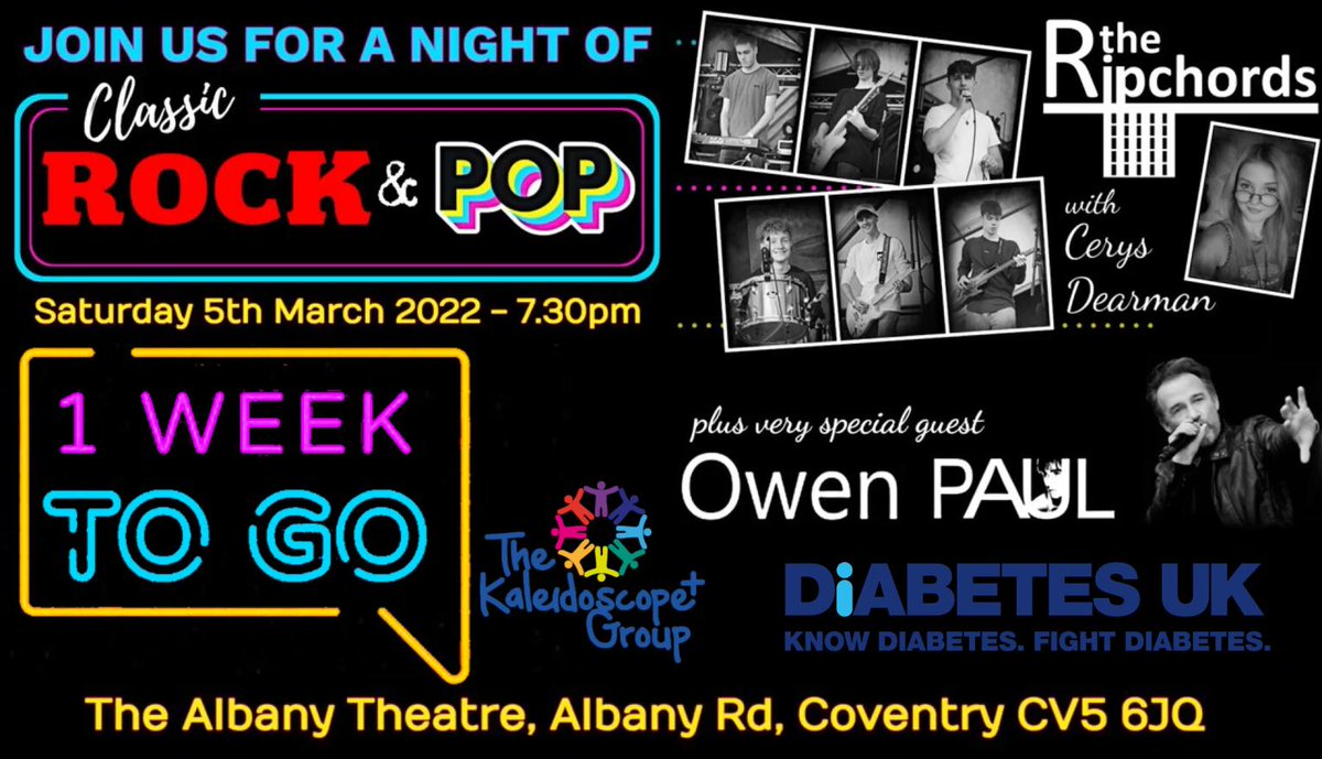 1 WEEK TO GO!!!!!

Tickets still available - see link below! You won’t want to miss it!! 
A classic night of rock &amp; pop - we'll be joined by 80s Legend <a href="/owenpaulreal/">Owen Paul</a>
&amp; the amazing <a href="/CerysDMusic/">Cerys Dearman</a>

albanytheatre.co.uk/shows/a-night-…